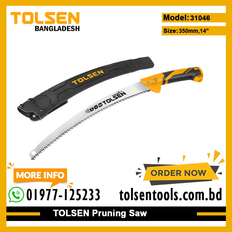 TOLSEN 31046 Garden Pruning Saw | 14" (350mm) | 6TPI 65Mn Blade | Hard Casing (Scabbard) | Compatible with Telescopic Handle | Model: 31046_img_1