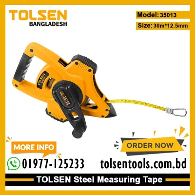 TOLSEN 35013 Steel Measuring Tape | 100ft (30m) | Metric & Inch | 4:1 Fast Rewind | Ergonomic Handle | Model: 35013_img_1