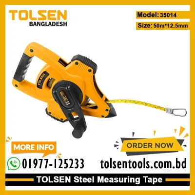 TOLSEN 35014 Steel Measuring Tape, 165ft (50m), Metric & Inch, 4:1 Fast Rewind, Ergonomic Handle | Model: 35014_img_1