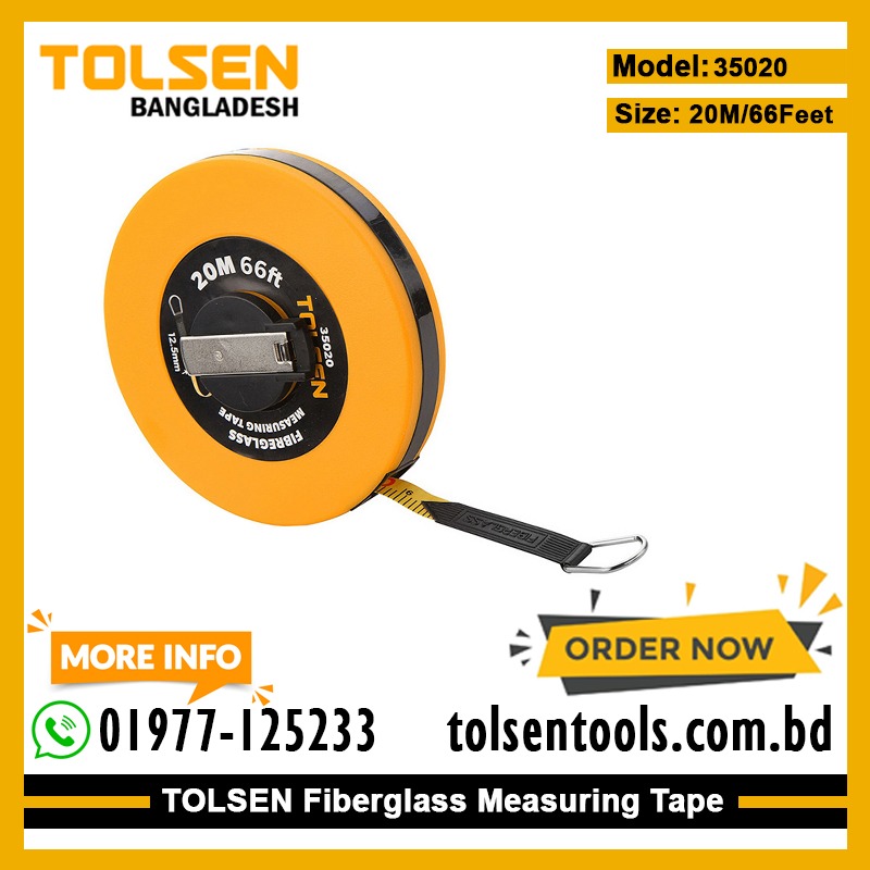 TOLSEN 35020 Fiberglass Measuring Tape, 20M (66ft) x 12.5mm, Metric & Inch, ABS Case, Nickel Plated Handle | Model: 35020_img_1