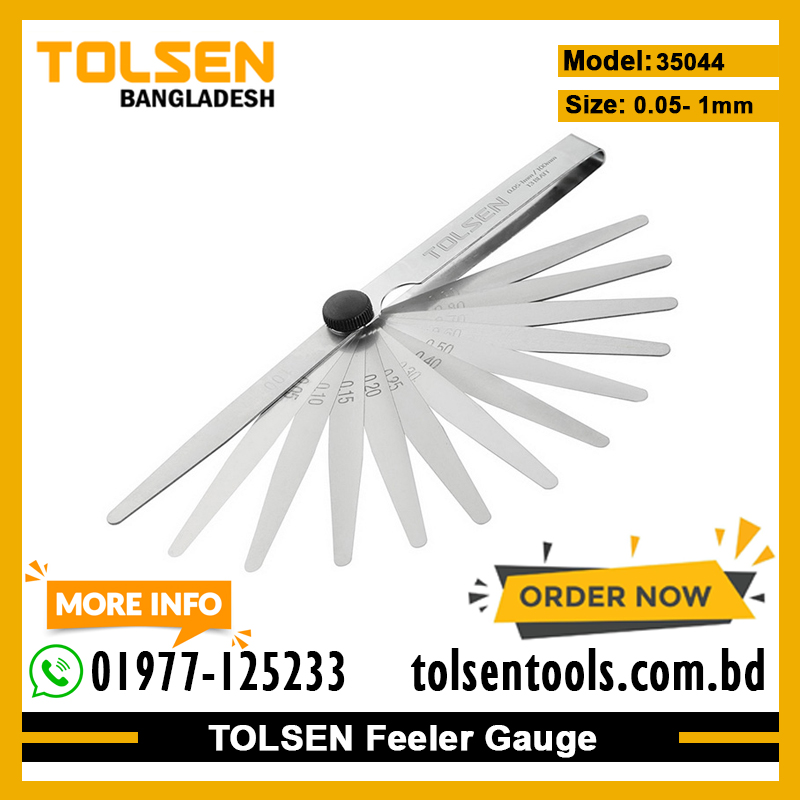 TOLSEN 35044 Feeler Gauges, 13 Blades, 0.05-1.00mm, 100mm Length, Chrome Plated Case | Model: 35044_img_1