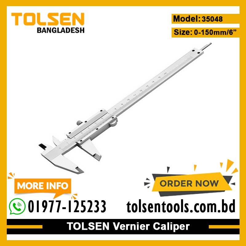 TOLSEN 35048 6" Steel Analog Vernier Caliper | 0-150mm | Accuracy 0.05mm | Carbon Steel | Chrome Plated | Four-Way Measurement | Hard Case | Model: 35048_img_1