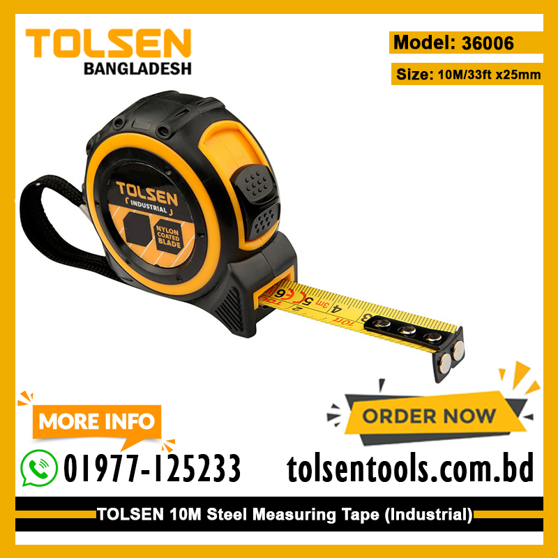 TOLSEN 36006 Measuring Tape, 10m (33ft), Metric & Inch, Magnetic Hook, ABS/TPR Case | Industrial | Model: 36006_img_1
