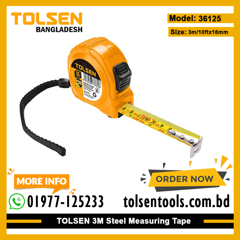 TOLSEN 36125 Steel Measuring Tape, 3m/10ft, Metric & Inch, MID Class II, Double Locking; Model: 36125_img_1