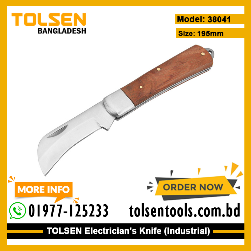 TOLSEN 38041 Electrician's Cutter, 195mm, Bent Head, Special Stainless Steel, Fine Polished Wooden Handle, Model: 38041_img_1