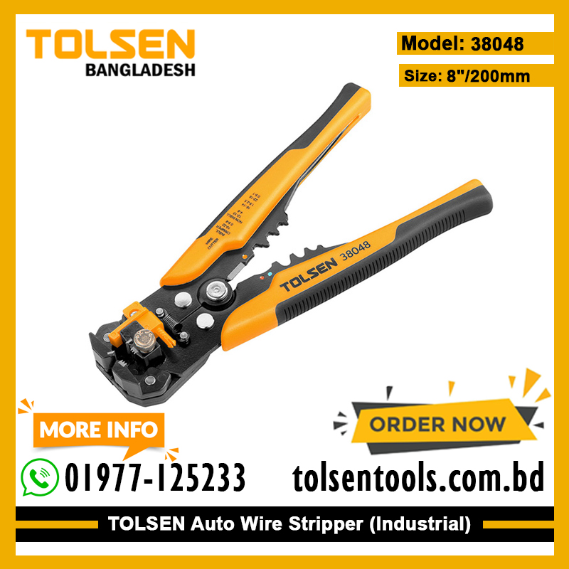 TOLSEN 38048 Industrial Automatic Wire Stripper | 8" (200mm) | 24-10 AWG | Stripping, Cutting & Crimping | Model: 38048_img_1