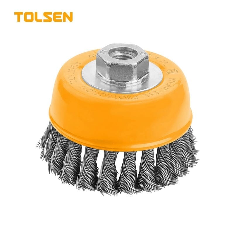 TOLSEN 77612 Cup Twist Wire Brush | 100mm | M14x2 Thread | 0.5mm Wire | 8,500 RPM | Industrial | Model: 77612
