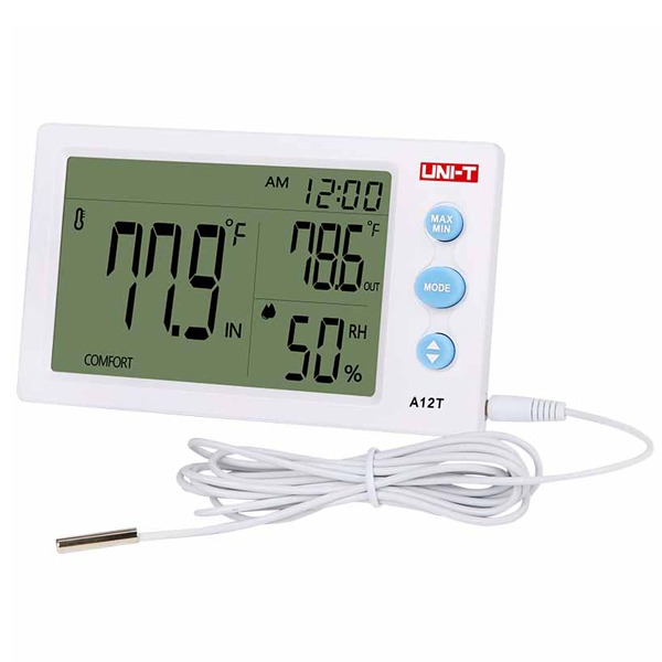 UNI-T A12T Temperature Humidity Meter | External Sensor Probe | 4.5" Large Display | Comfort Rating | Alarm Clock | Model: A12T_img_0