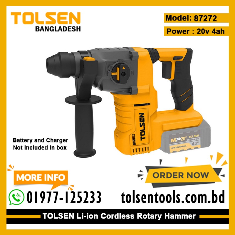 TOLSEN 87272 Li-Ion Brushless Cordless Rotary Hammer 20V (Not Included Battery and Charger) Model 87272_img_2