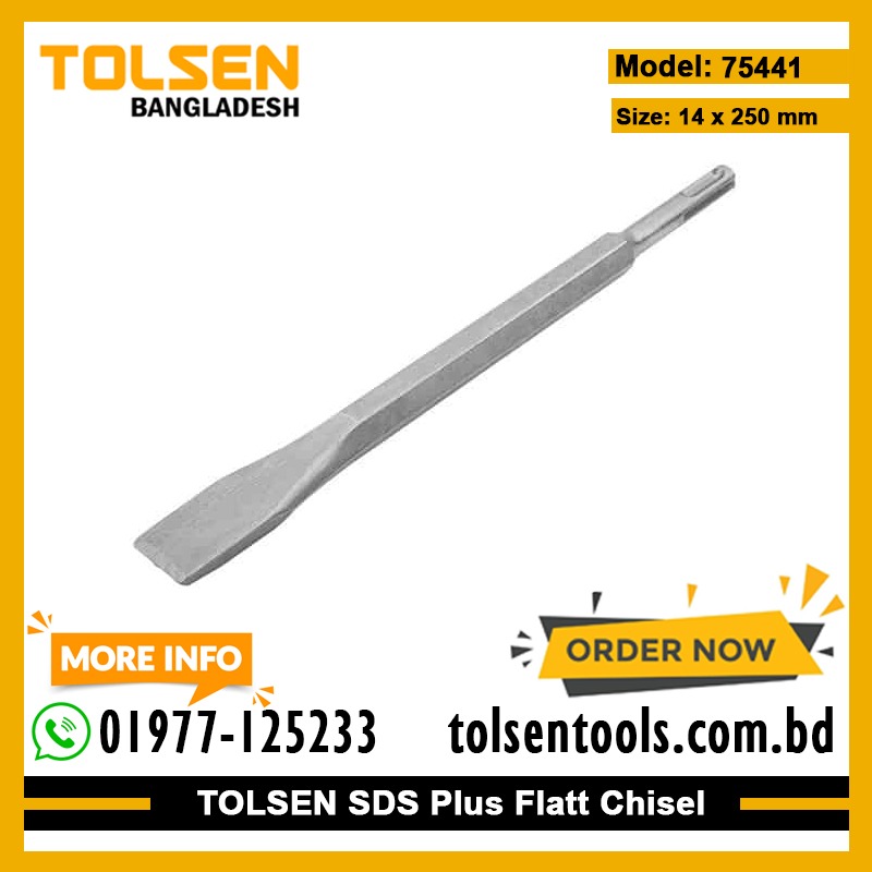 TOLSEN 75441 SDS-PLUS Flat Chisel | 14 × 250 × 20mm | Chrome Alloy Steel | Industrial Grade | Model: 75441_img_1