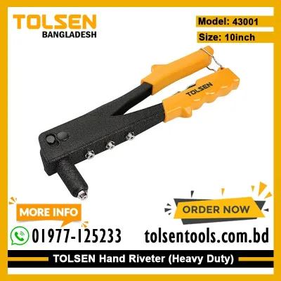 TOLSEN 43001 Hand Riveter, 10" (250mm), Hardened Steel Body, For Aluminium Rivets, Includes Nozzle Wrench | Model: 43001_img_1
