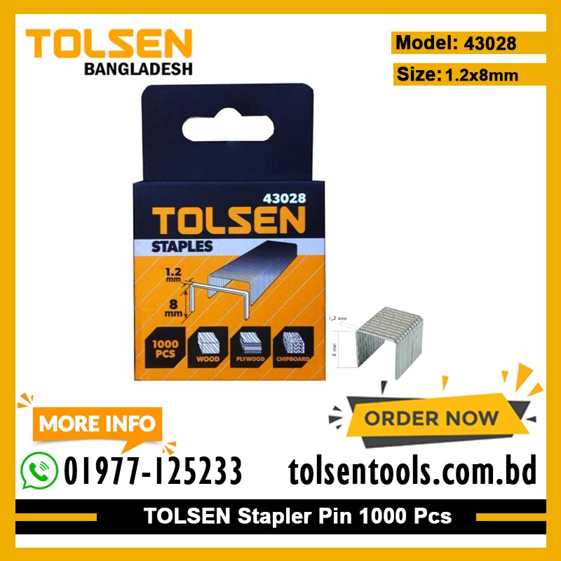 TOLSEN 43028 Staples Wire Refill | 1.2 × 8mm | 1000pcs | Compatible with TOLSEN 43021 Staple Gun | Model: 43028_img_1