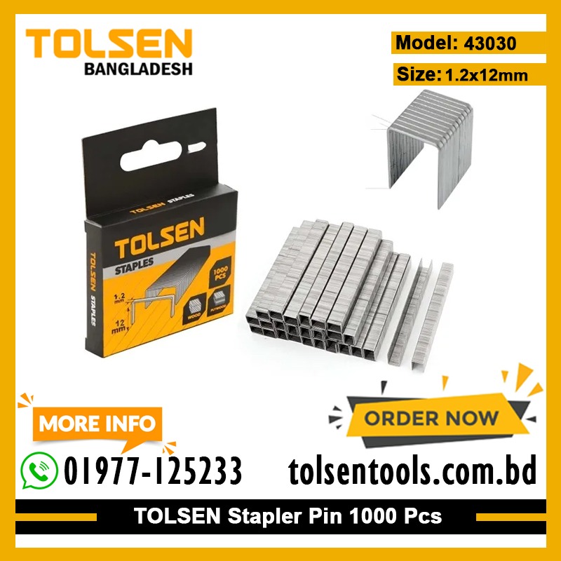 TOLSEN 43030 Staples Wire Refill | 1.2 × 12mm | 1000pcs | Compatible with TOLSEN 43021 Staple Gun | Model: 43030_img_1