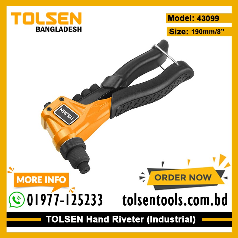 TOLSEN 43099 Hand Riveter | 8" (200mm) | Aluminium Alloy Body | Over 40% Labor Saving | 3 Jaw Alloy Steel | Model: 43099_img_1