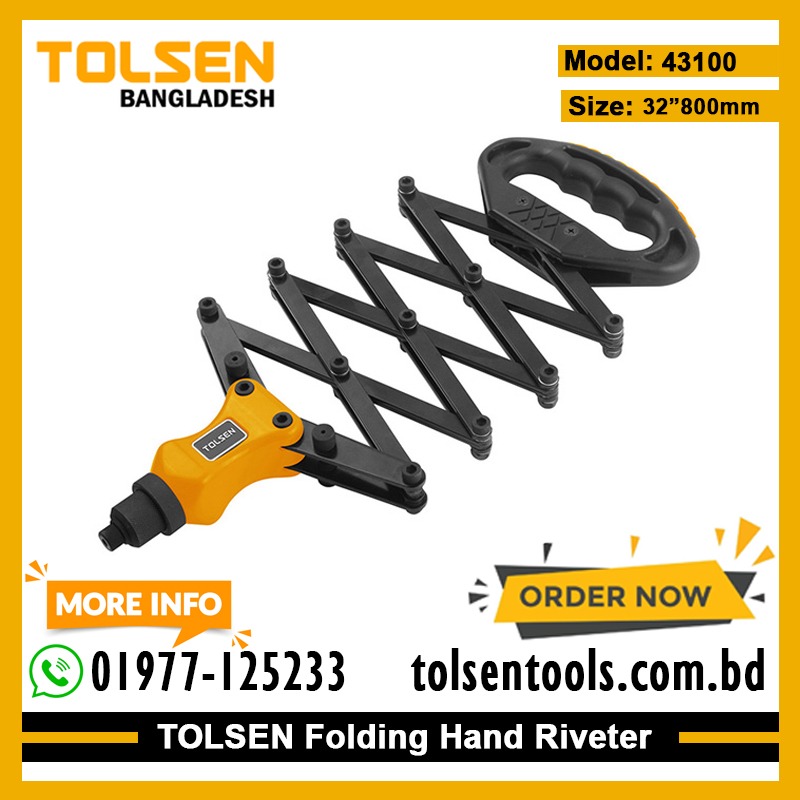 TOLSEN 43100 Heavy Duty Folding Hand Riveter, 10-32" Capacity, Industrial Series, Aluminium Alloy Body, For Aluminium, Steel & Stainless Steel Rivets | Model: 43100_img_1