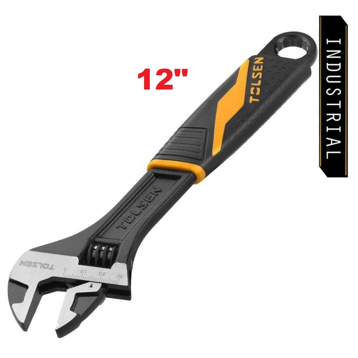 TOLSEN 15311 Adjustable Wrench, 12" (300mm), Industrial GRIPro Series, Black Finished & Polished, Two-Component Plastic Handle, Max Opening 35mm | Model: 15311_img_2
