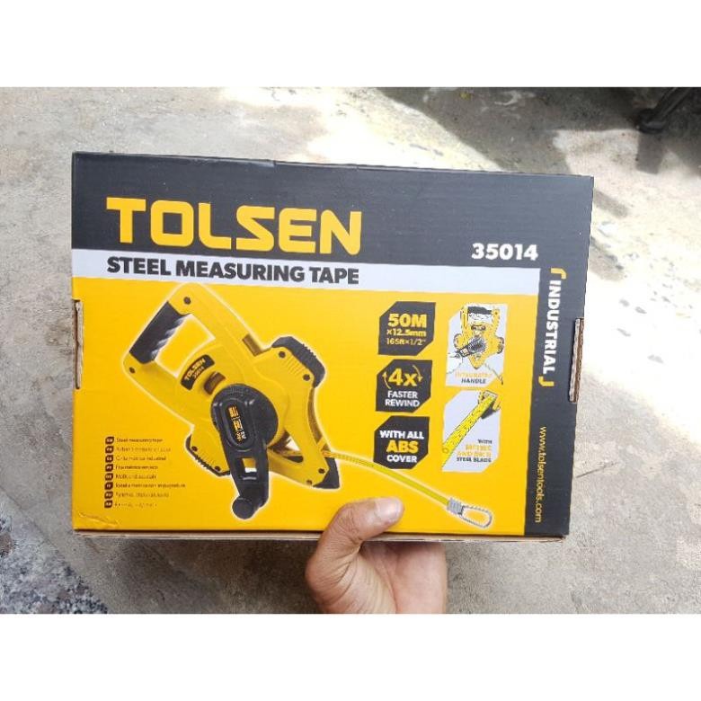 TOLSEN 35014 Steel Measuring Tape, 165ft (50m), Metric & Inch, 4:1 Fast Rewind, Ergonomic Handle | Model: 35014_img_3