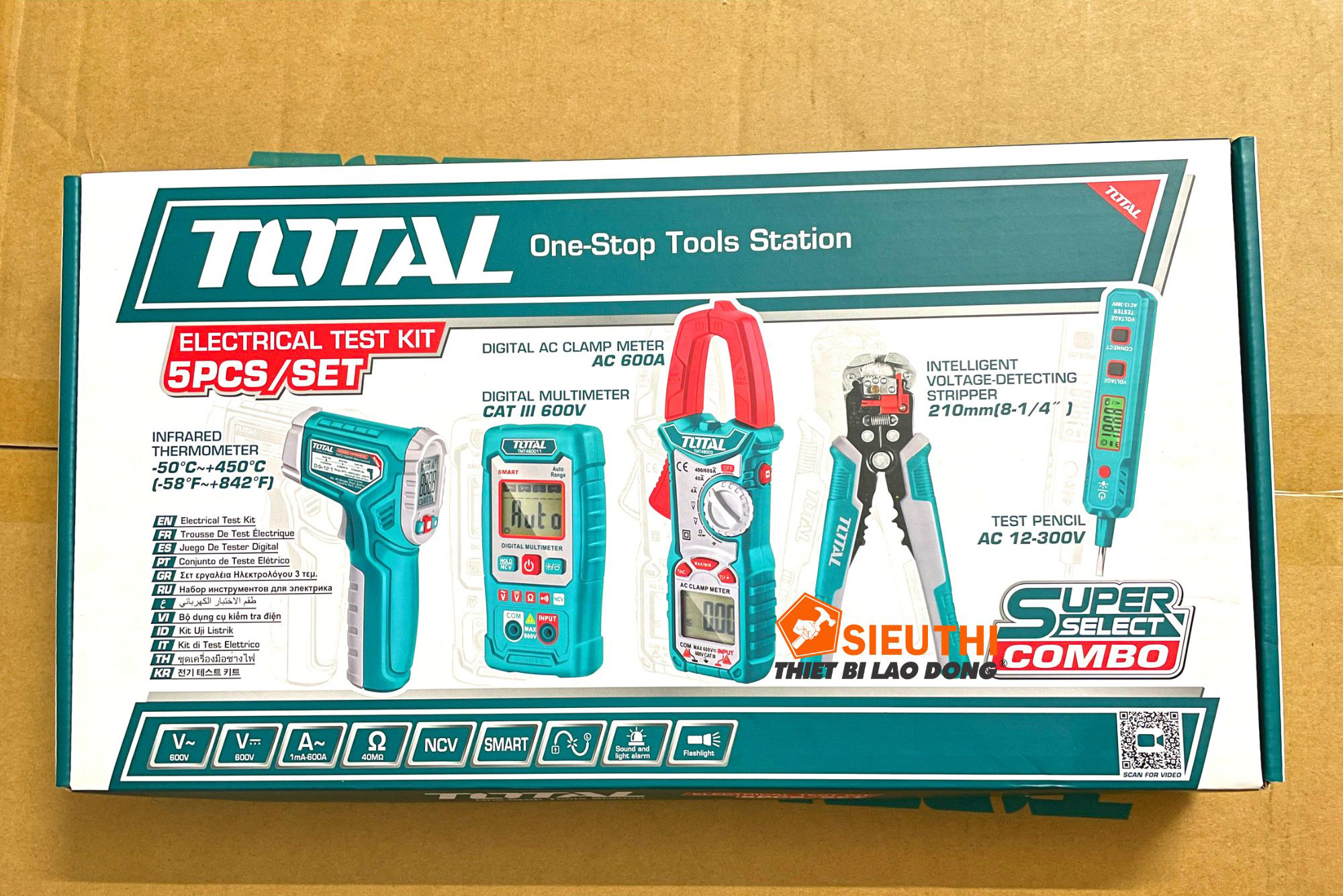 TOTAL TOS23026 5Pcs Electrical Test Kit Combo | Clamp Meter + Multimeter + Test Pencil + Infrared Thermometer + Voltage Stripper | Model: TOS23026_img_1
