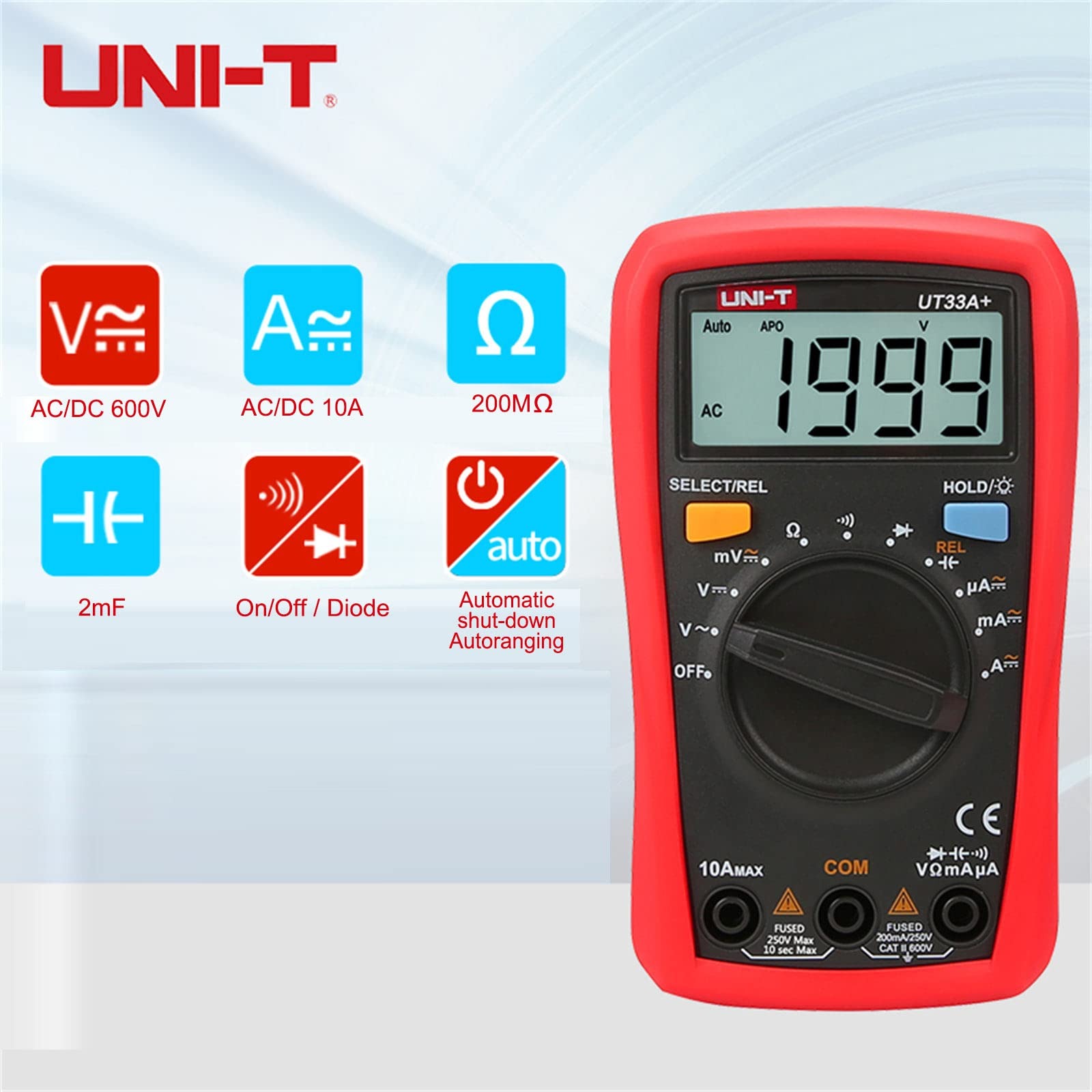 UNI-T UT33A+ Palm Size Multimeter | 2000 Counts | 2m Drop Test | CAT II 600V | Auto Range | Capacitance Test | Model: UT33A+_img_2
