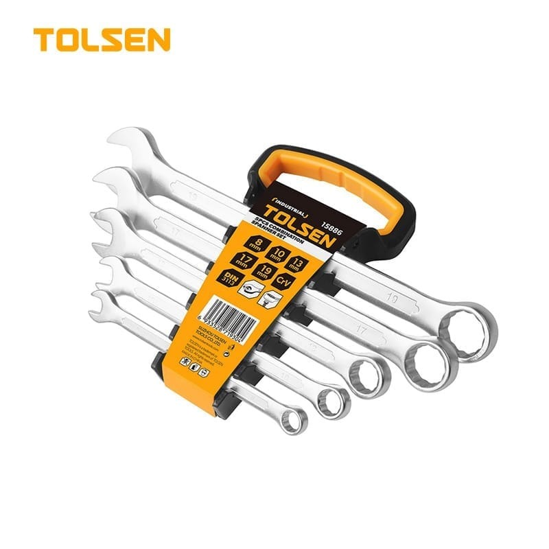 TOLSEN 15886 5Pcs Combination Spanner Set, Sizes 8,10,13,17,19mm, Chrome Plated, Matt Finish | DIN3113 |  | Model: 15886