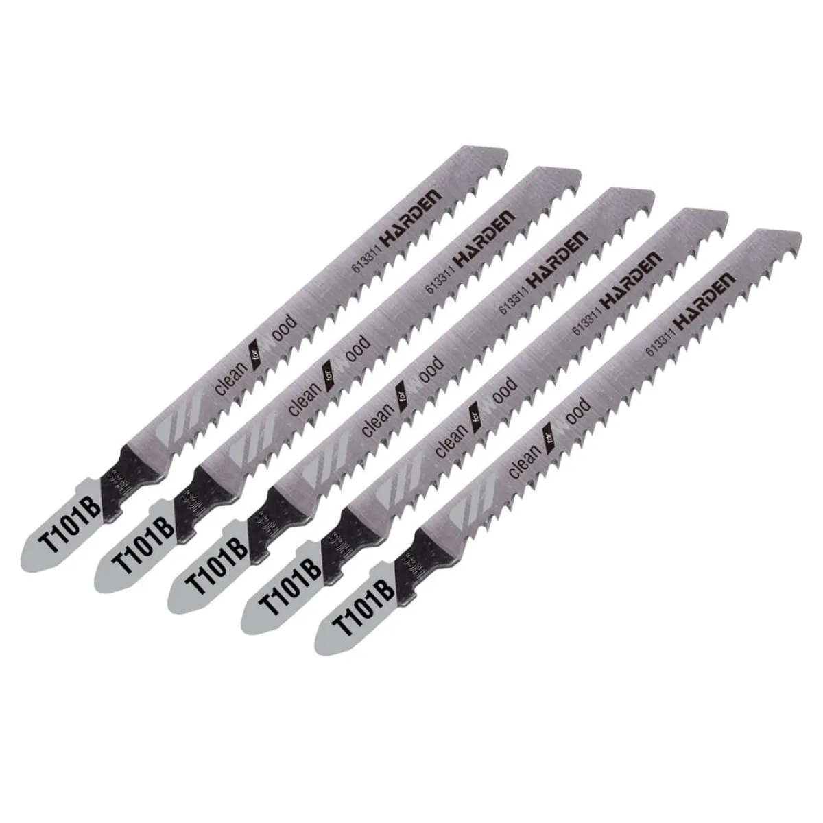 HARDEN 613311 5pcs Jig Saw Blade set for Wood ( T101B | T111C | T144D | T244D ); Ideal for Wood Use; Model: 613311 | 613313 | 613315 | 613318