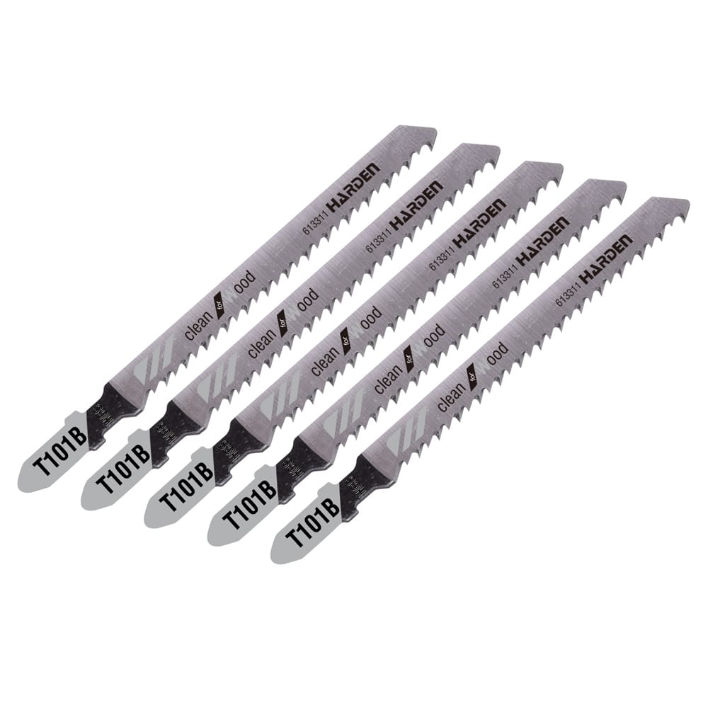 HARDEN 613311 5pcs Jig Saw Blade set for Wood ( T101B | T111C | T144D | T244D ); Ideal for Wood Use; Model: 613311 | 613313 | 613315 | 613318