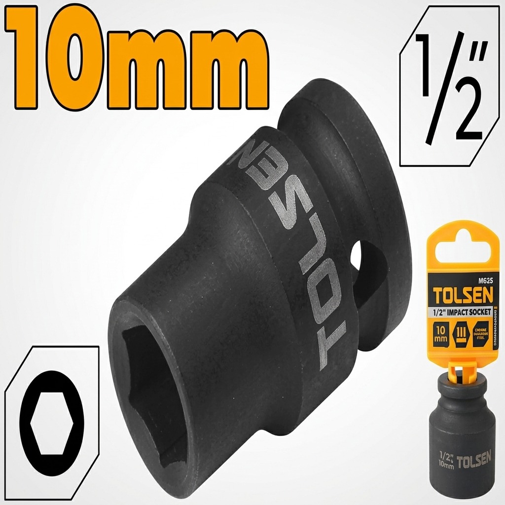 TOLSEN 1/2" Drive Impact Socket | 8mm to 32mm | Cr-Mo Steel | 6-Point | Industrial | Models: 18208 to 18232_img_2
