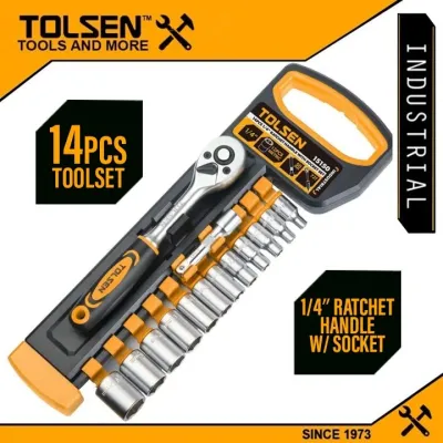 TOLSEN 15150 14 Pcs 1/4" Ratchet Handle with Socket Set | 72-Tooth | CrV Steel | Quick Release | Industrial Series | Model: 15150_img_2