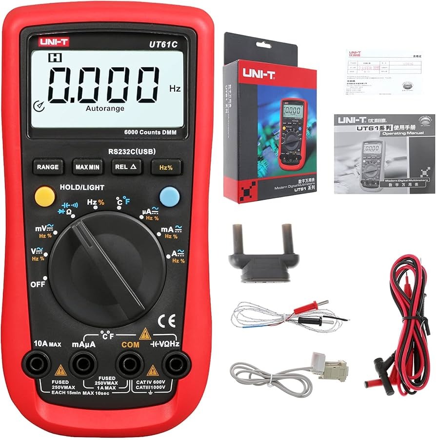 UNI-T UT61C Modern Digital Multimeter | Auto Range | 6000 Counts | Temperature Measurement | RS-232 & USB Interface | CAT IV 600V | Model: UT61C_img_0