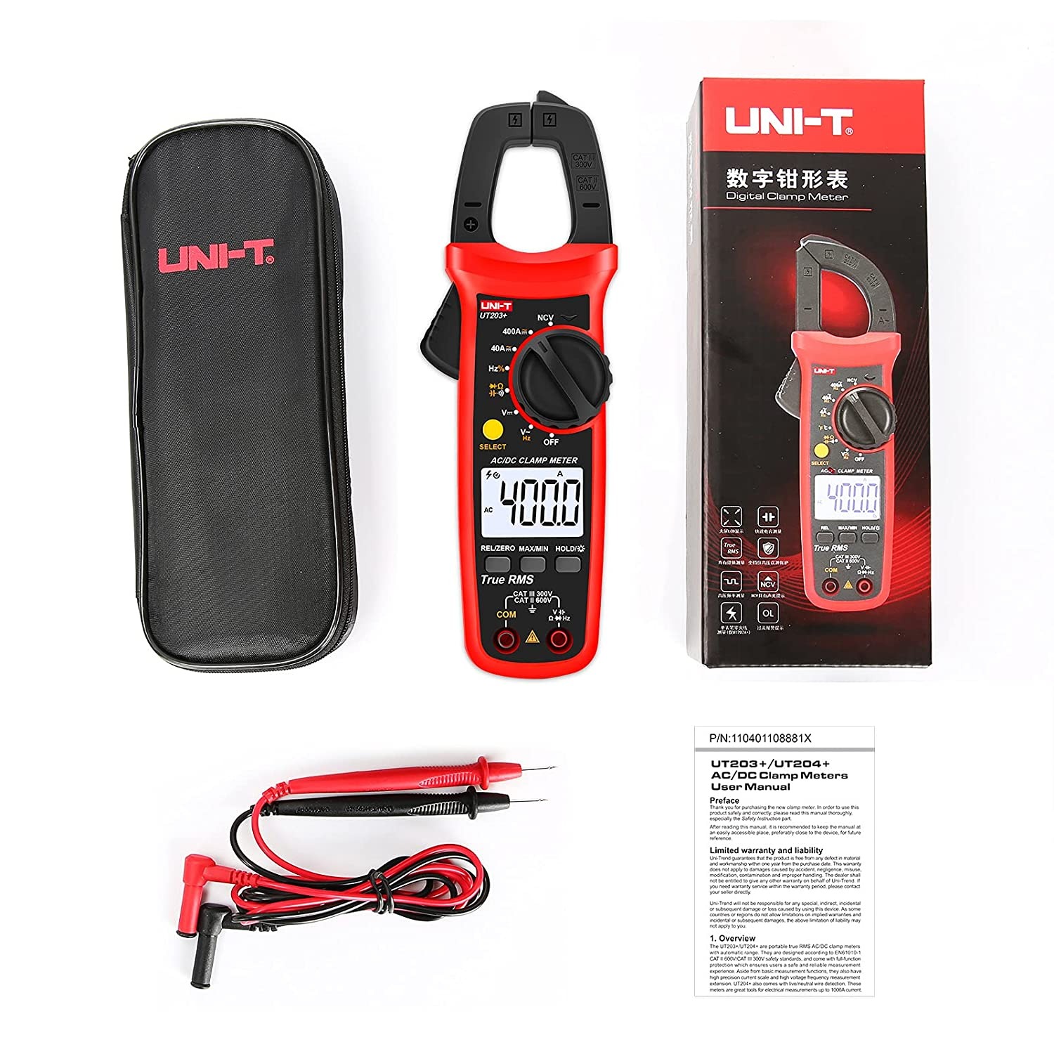 UNI-T UT203+ Digital Clamp Meter | 400A AC/DC | True RMS | 4000 Counts | NCV | CAT III 300V | Model: UT203+_img_2