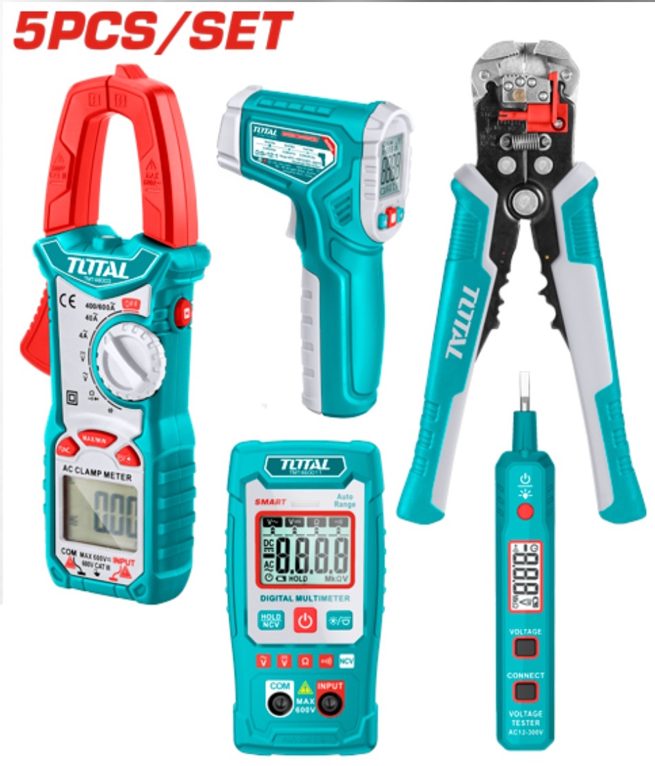 TOTAL TOS23026 5Pcs Electrical Test Kit Combo | Clamp Meter + Multimeter + Test Pencil + Infrared Thermometer + Voltage Stripper | Model: TOS23026_img_0
