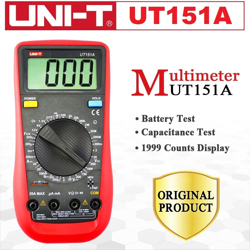 UNI-T UT151A Modern Digital Multimeter | AC/DC Voltage 600V | AC/DC Current 10V | Battery Test (1.5V/9V/12V) | Capacitance Test | CAT II 600V | Model: UT151A_img_1