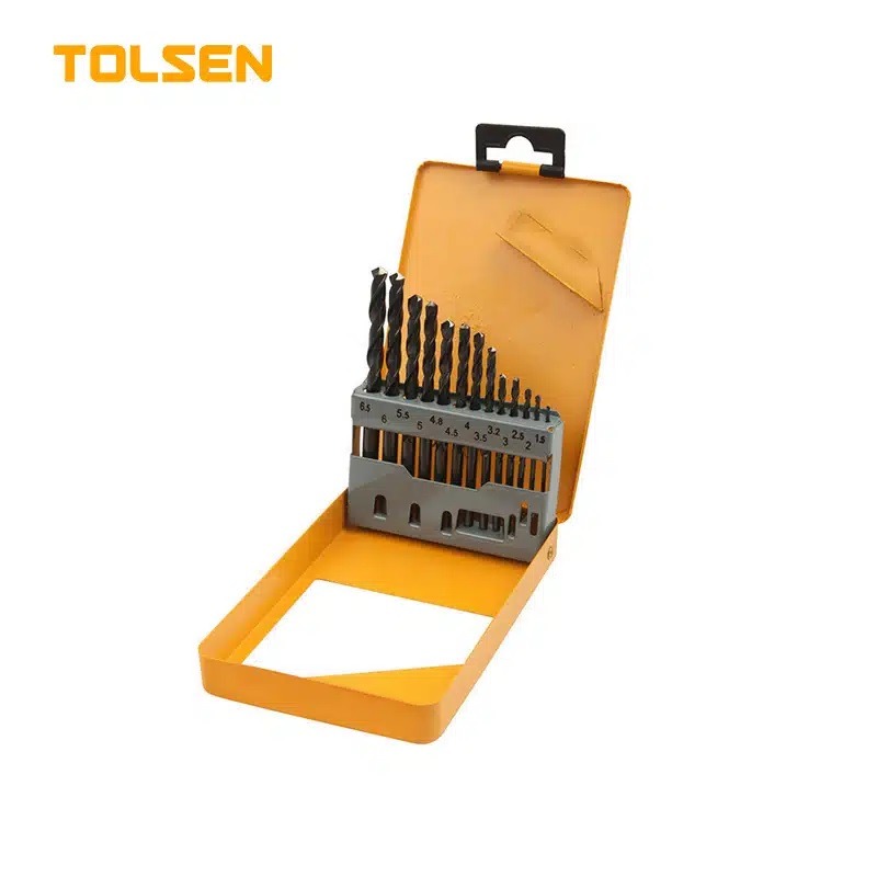 TOLSEN 75080 13Pcs HSS Twist Drill Bits Set | 1.5-6.5mm | DIN338 | Roll Forged | 118° Angle | Hard Case | Model: 75080