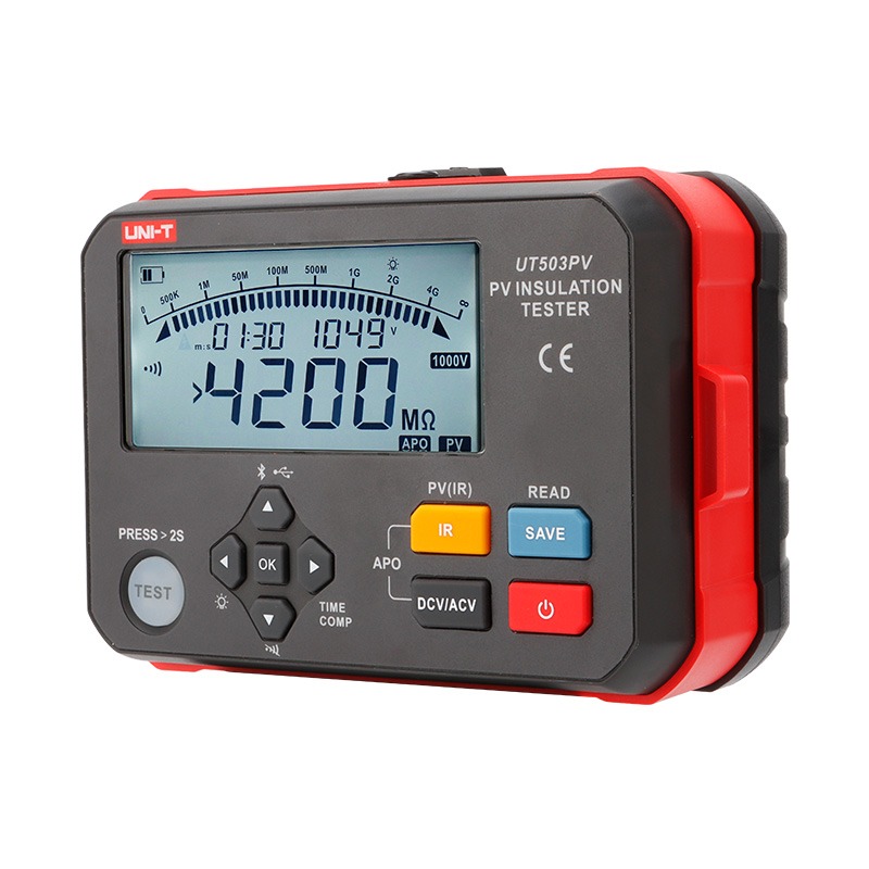 UNI-T UT503PV PV Insulation Tester | 1000V Output | 4000MΩ Range | Live PV Testing | USB + Bluetooth | CAT III 600V | Model: UT503PV_img_1