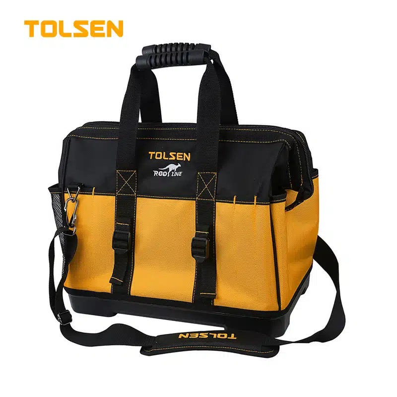 TOLSEN 80103 Tool Bag, Industrial, 16", Rigid Frame, Reinforced Plastic Base, Adjustable Shoulder Strap | Model: 80103