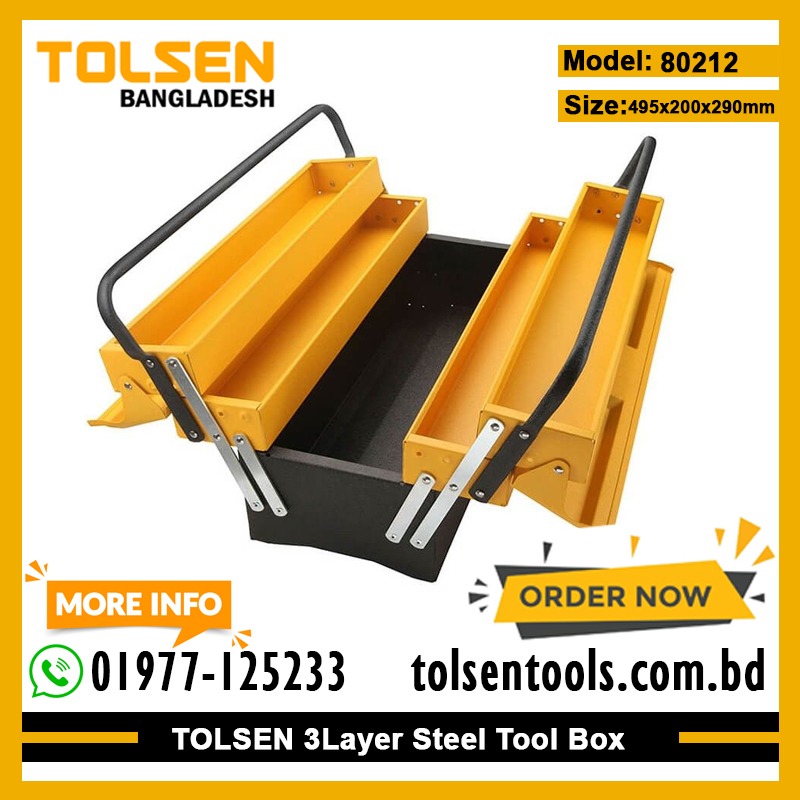 TOLSEN 80212 Steel Tool Box, 17", 3 Layers, Heavy Duty, 495×200×290mm, Industrial | Model: 80212_img_1