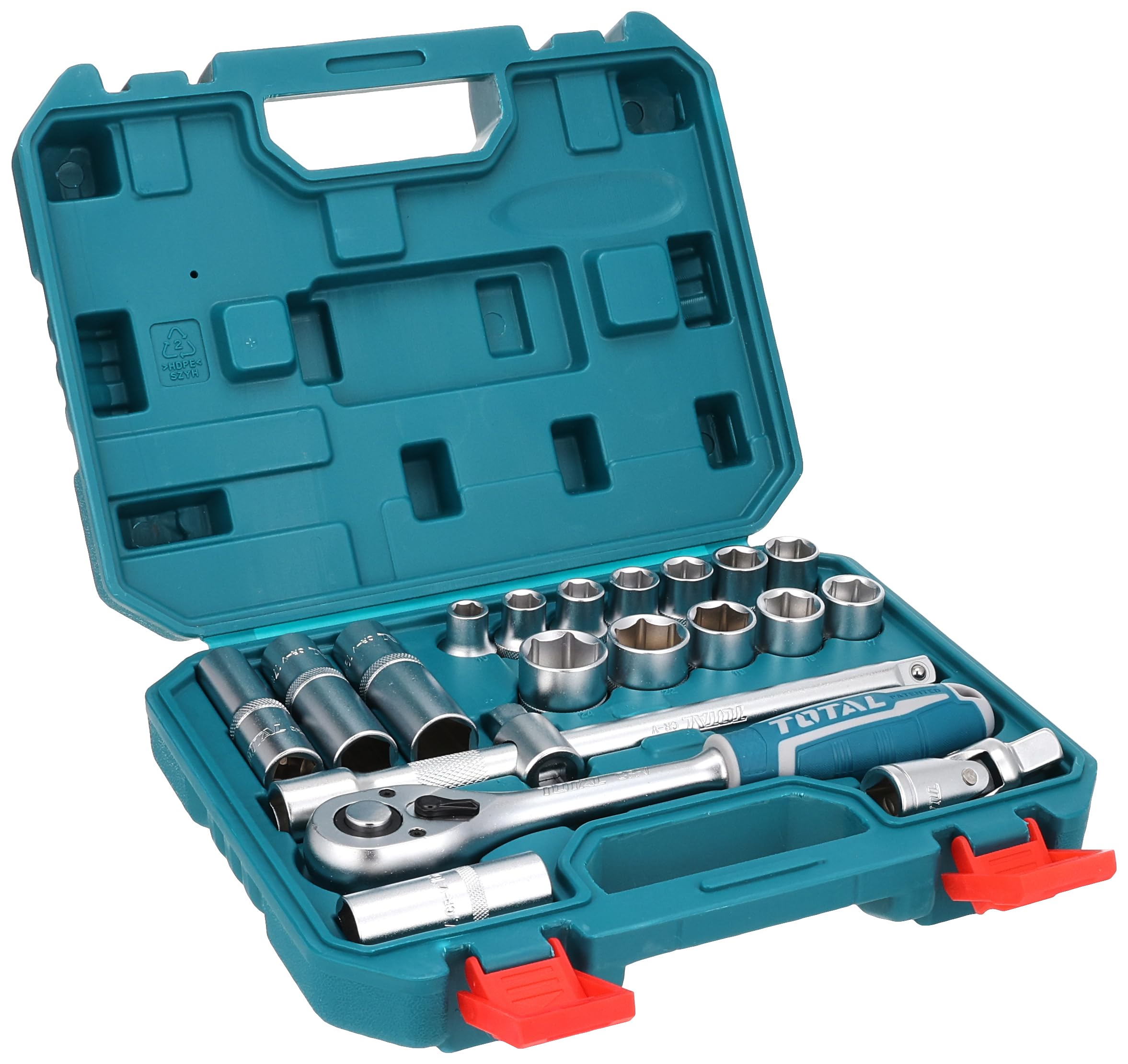 TOTAL THT121201 20 Pcs 1/2" Socket Set | 72-Tooth Ratchet | Cr-V Steel | Metric Sizes | Model: THT121201_img_2
