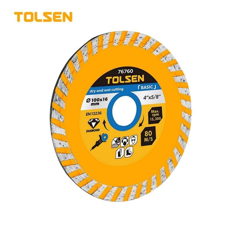 TOLSEN 76760 Turbo Diamond Disc | 100×16mm (4″×5/8″) | Blade Width 7mm | Max RPM 15,300 | Wet & Dry Cutting | Model: 76760