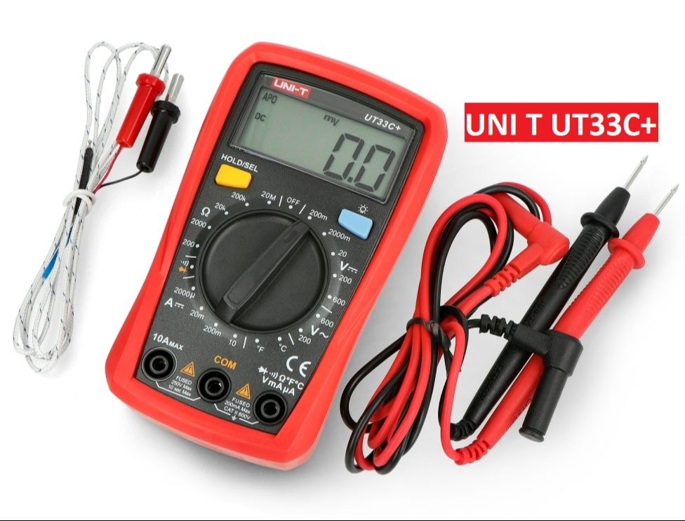 UNI-T UT33C+ Multi Functional Digital Multimeter Palm Size| 2000 Counts | 2m Drop Test | CAT II 600V | Temperature Measurement (-40°C to 1000°C) | K-Type Thermocouple Included | Model: UT33C+