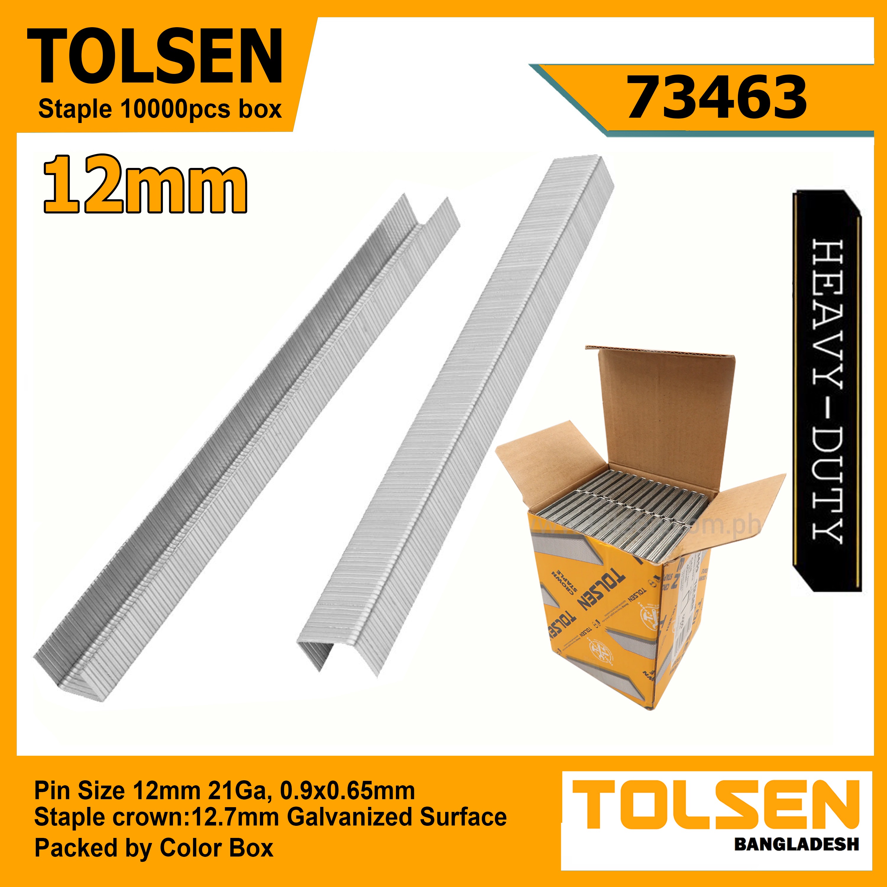 TOLSEN Crown Staple, 21GA, Galvanized, Sizes ( 10mm | 12mm | 14mm | 16mm); 10,000pcs per Box, Models: 73462 to 73465_img_3