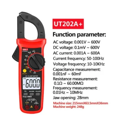 UNI-T UT202A+ Digital Clamp Meter | 600A AC | True RMS | 6000 Counts | 60mF Capacitance | Live Wire Test | NCV | CAT III 300V | Model: UT202A+_img_7