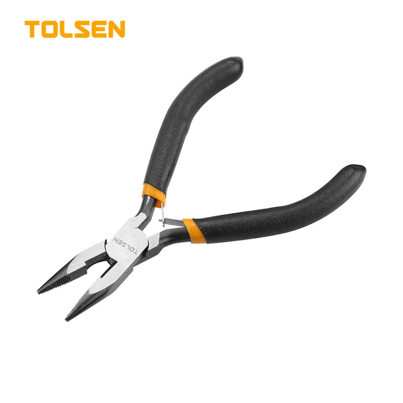 TOLSEN 10031 Mini Long Nose Pliers, 4.5" (115mm), Nickel Plated, Bi-Dipped Handle, Spring-Loaded | Model: 10031