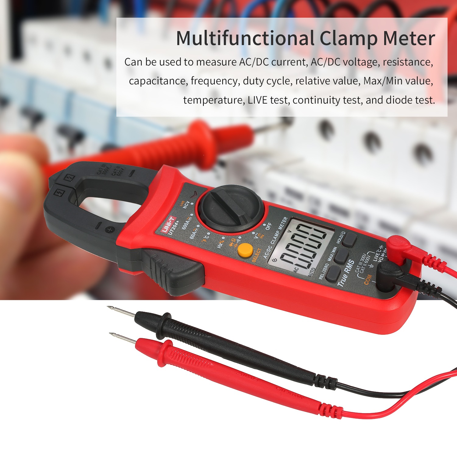 UNI-T UT204+ Digital Clamp Meter | 600A AC/DC | True RMS | 6000 Counts | Capacitance & Temperature | CAT III 300V | Model: UT204+_img_7