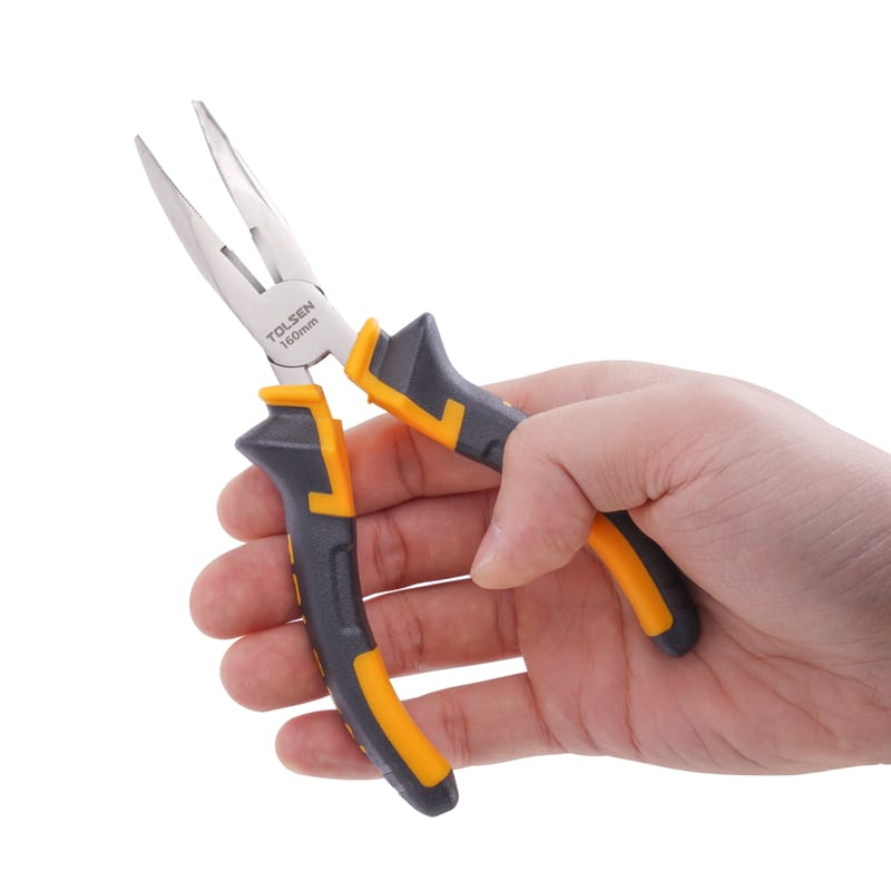 TOLSEN 10008 Bent Nose Pliers, 6" (160mm), Nickel Plated, TPR Handle | Model: 10008_img_1