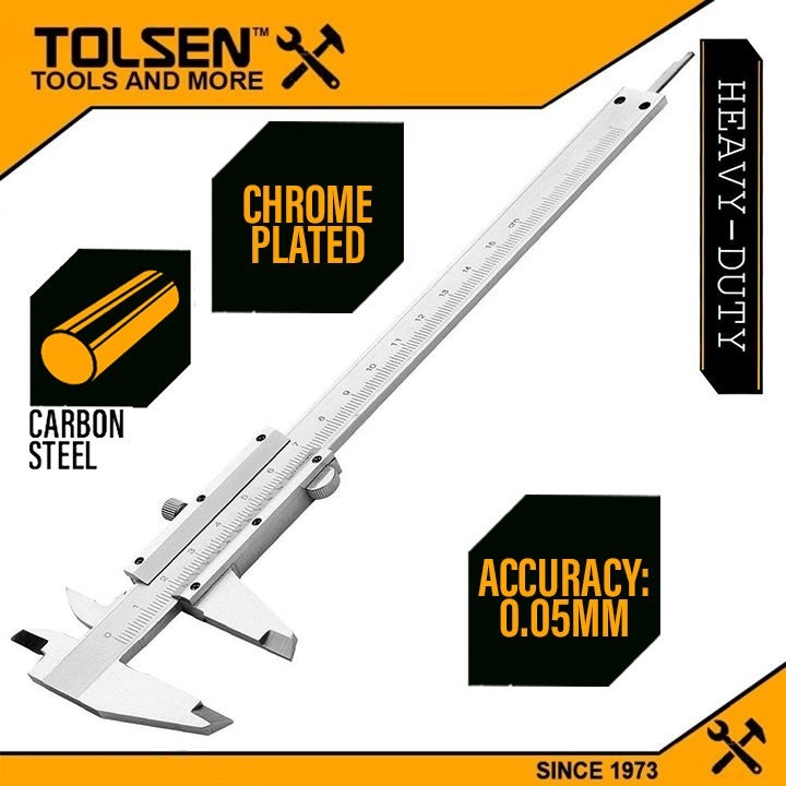 TOLSEN 35048 6" Steel Analog Vernier Caliper | 0-150mm | Accuracy 0.05mm | Carbon Steel | Chrome Plated | Four-Way Measurement | Hard Case | Model: 35048_img_4