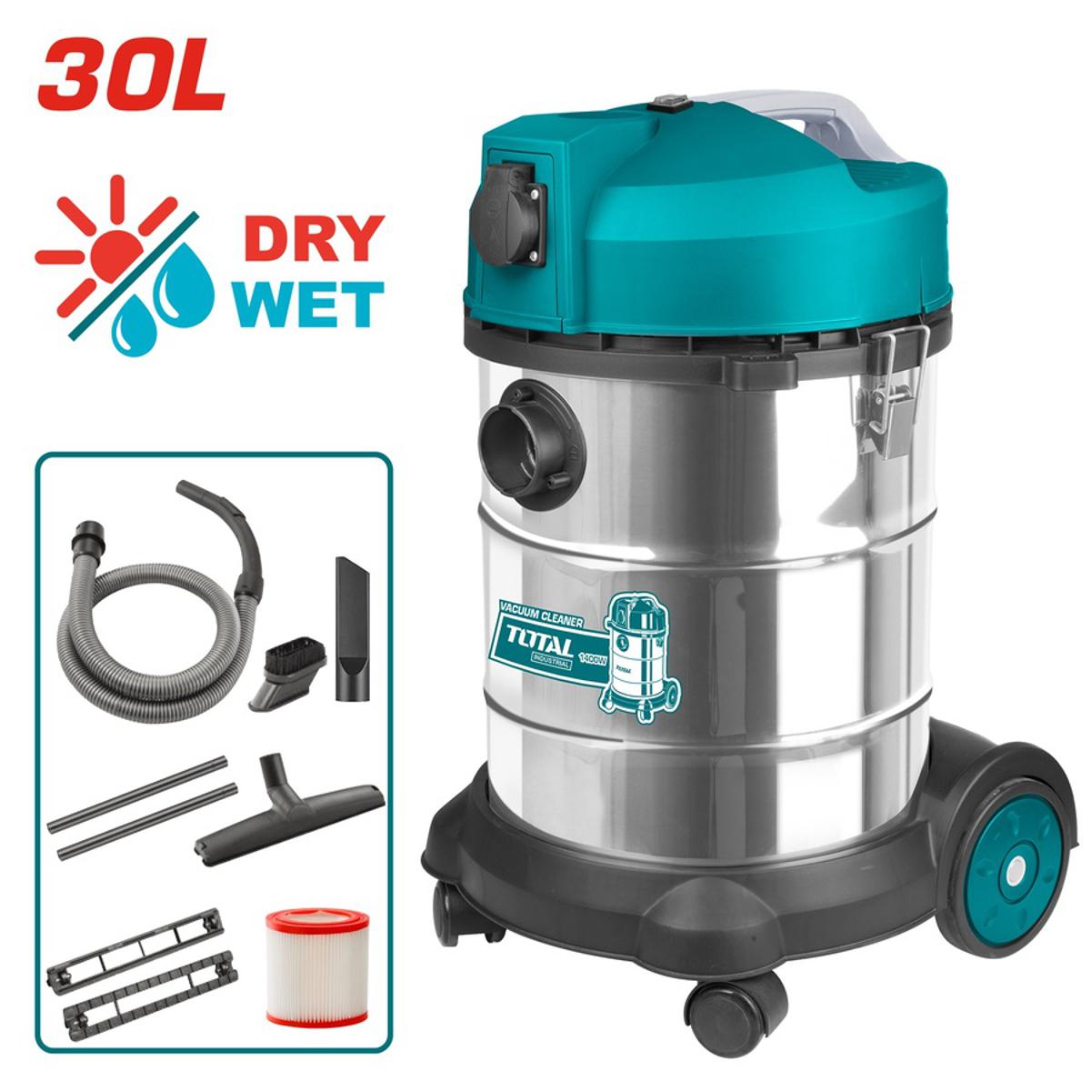 TOTAL TVC14301 Vacuum Cleaner, 1400W, 30L Capacity, Wet & Dry, Industrial, HEPA Filter | Model: TVC14301