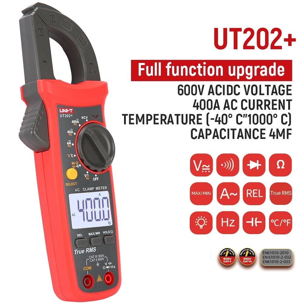 UNI-T UT202+ Digital Clamp Meter | 600A AC | True RMS | 4000 Counts | NCV | Temperature Measurement | CAT III 300V | Model: UT202+_img_6