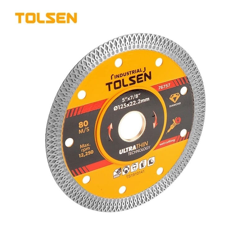 TOLSEN 76756 Ultrathin Diamond Disc (Industrial) | 115×22.2mm (4-1/2″×7/8″) | 1.2×8mm Blade | Ideal for Brick, Plaster, Tile | Max RPM 13,300 | Model: 76756