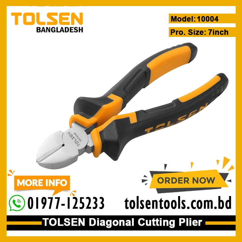 TOLSEN 10004 Diagonal Cutting Pliers, 7" (180mm), Nickel Plated, TPR Handle | Model: 10004_img_1