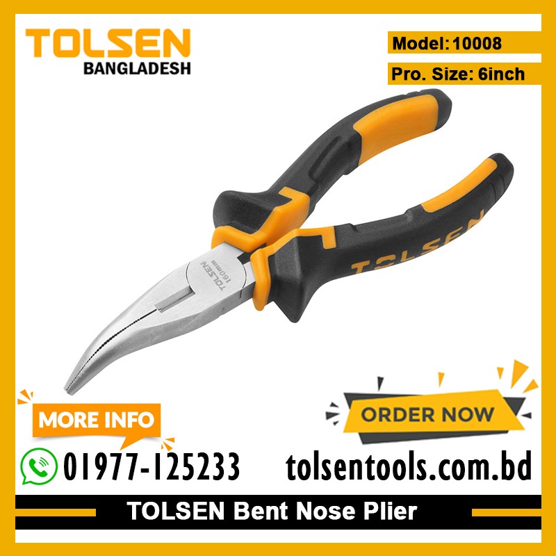 TOLSEN 10008 Bent Nose Pliers, 6" (160mm), Nickel Plated, TPR Handle | Model: 10008_img_6